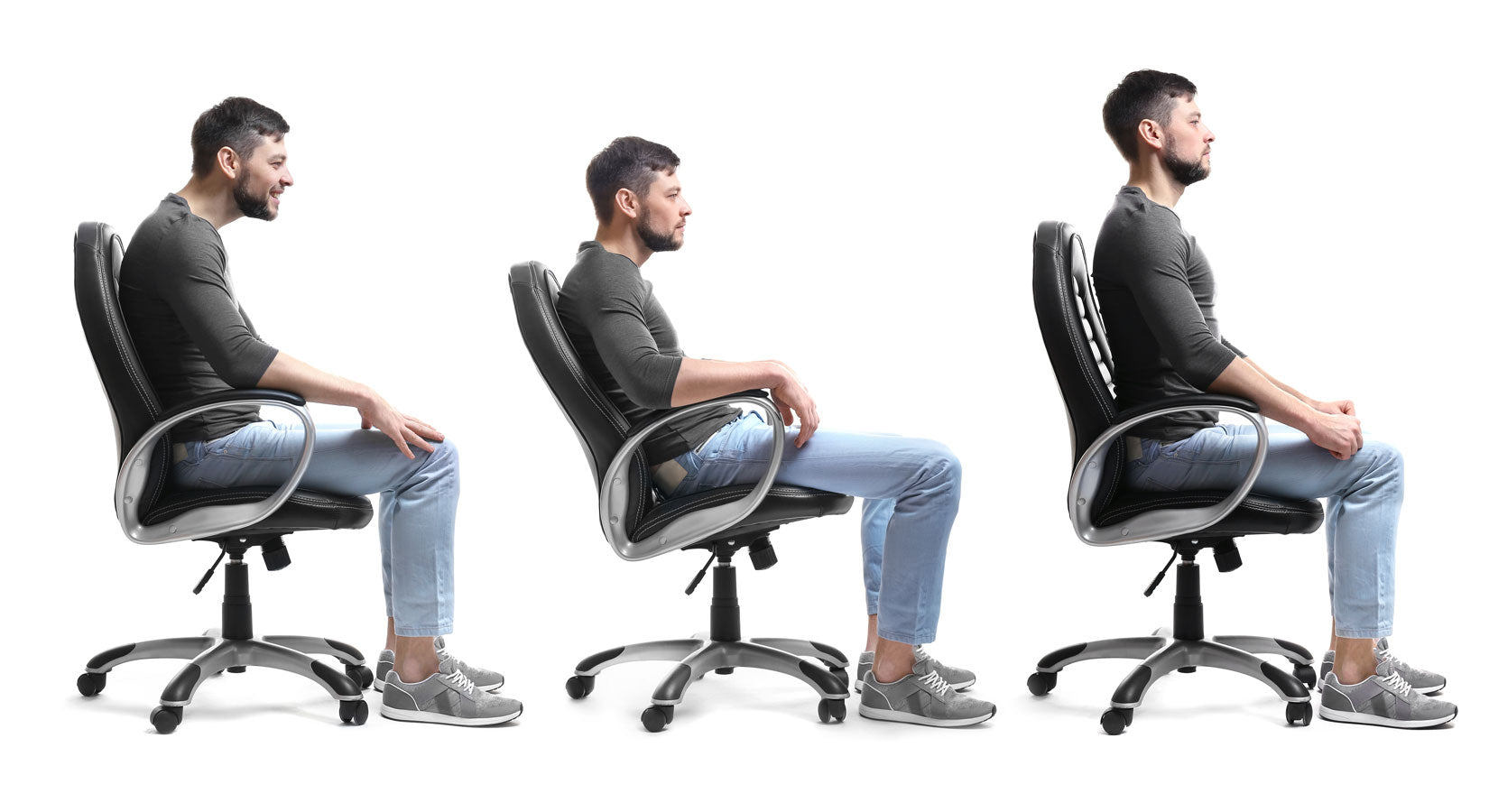 man with poor posture sitting in office chair