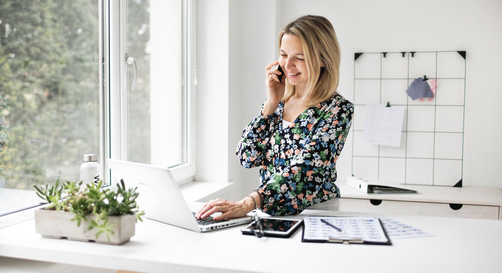 woman working at standing desk