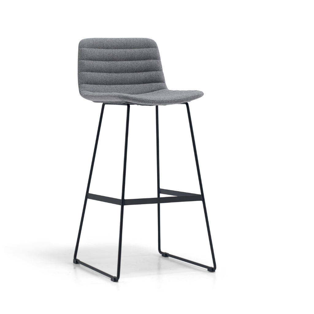 grey fabric high back bar stool