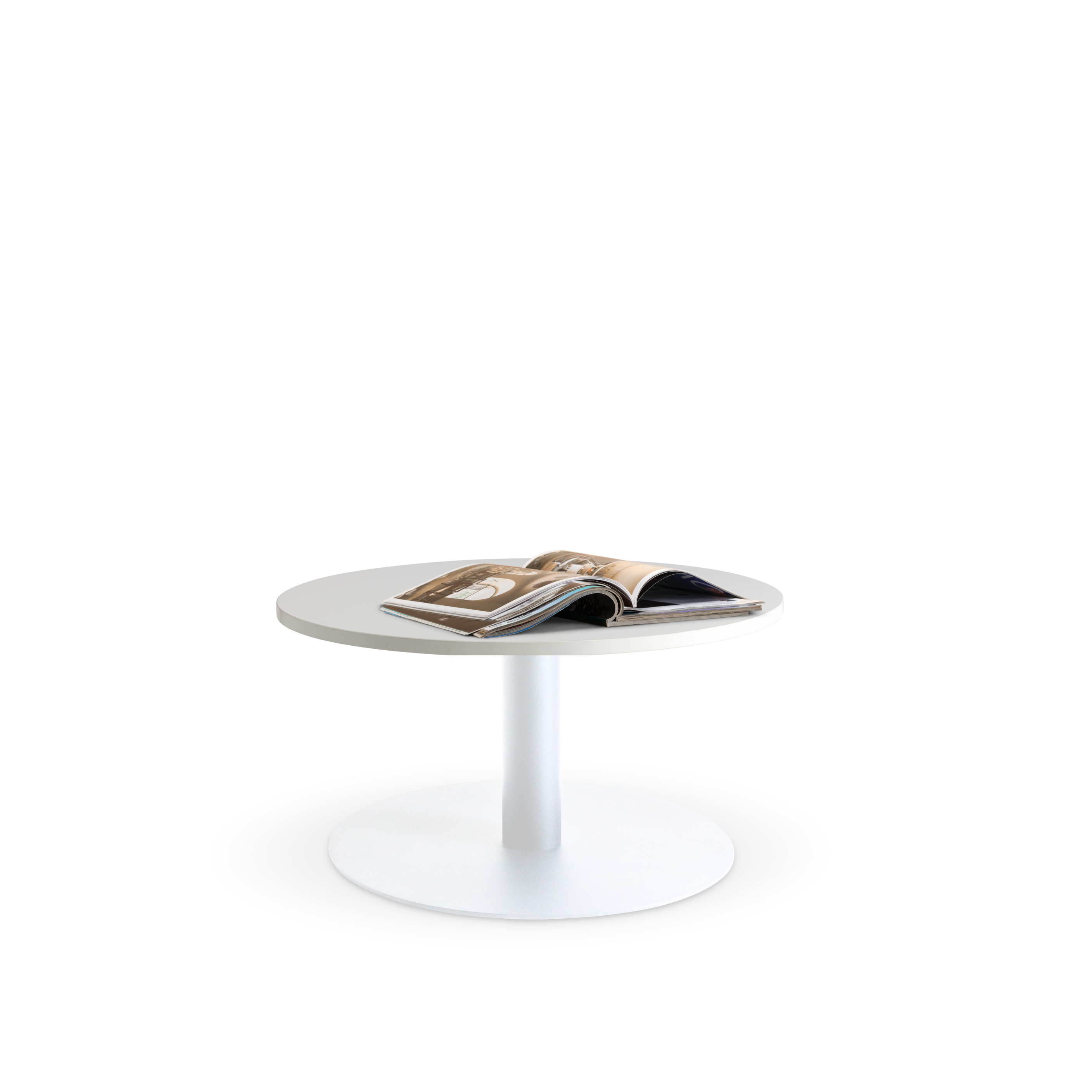 small round coffee table with white base and white top