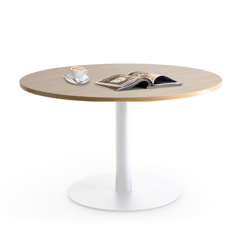oak top white metal base round table