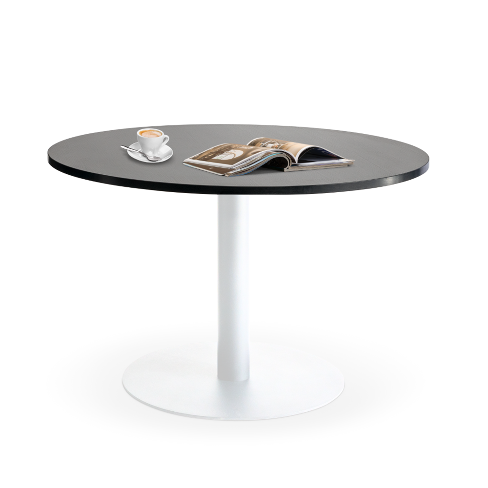 white base black top round table
