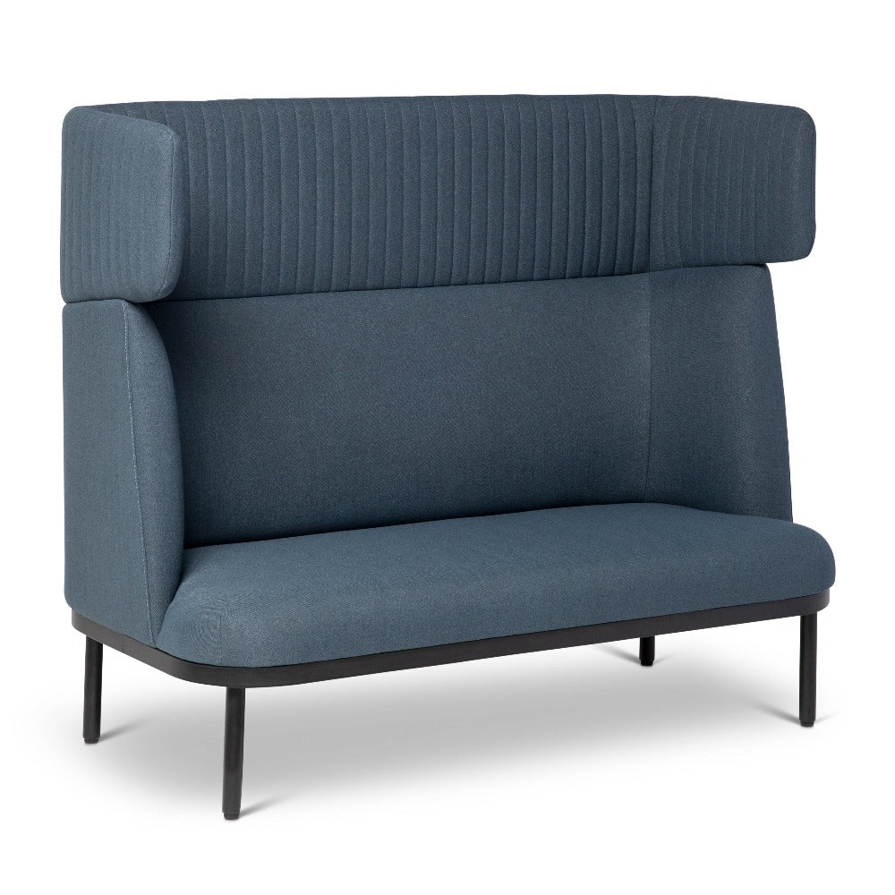 blue two seater high back couch