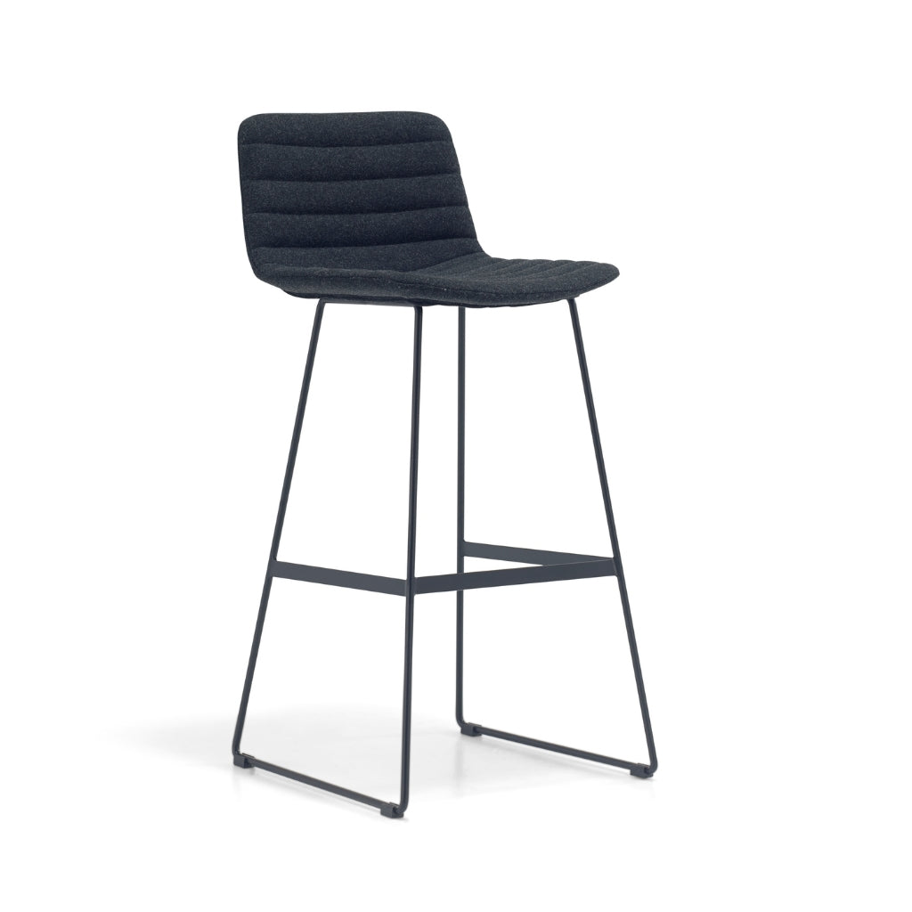 black fabric high back bar stool