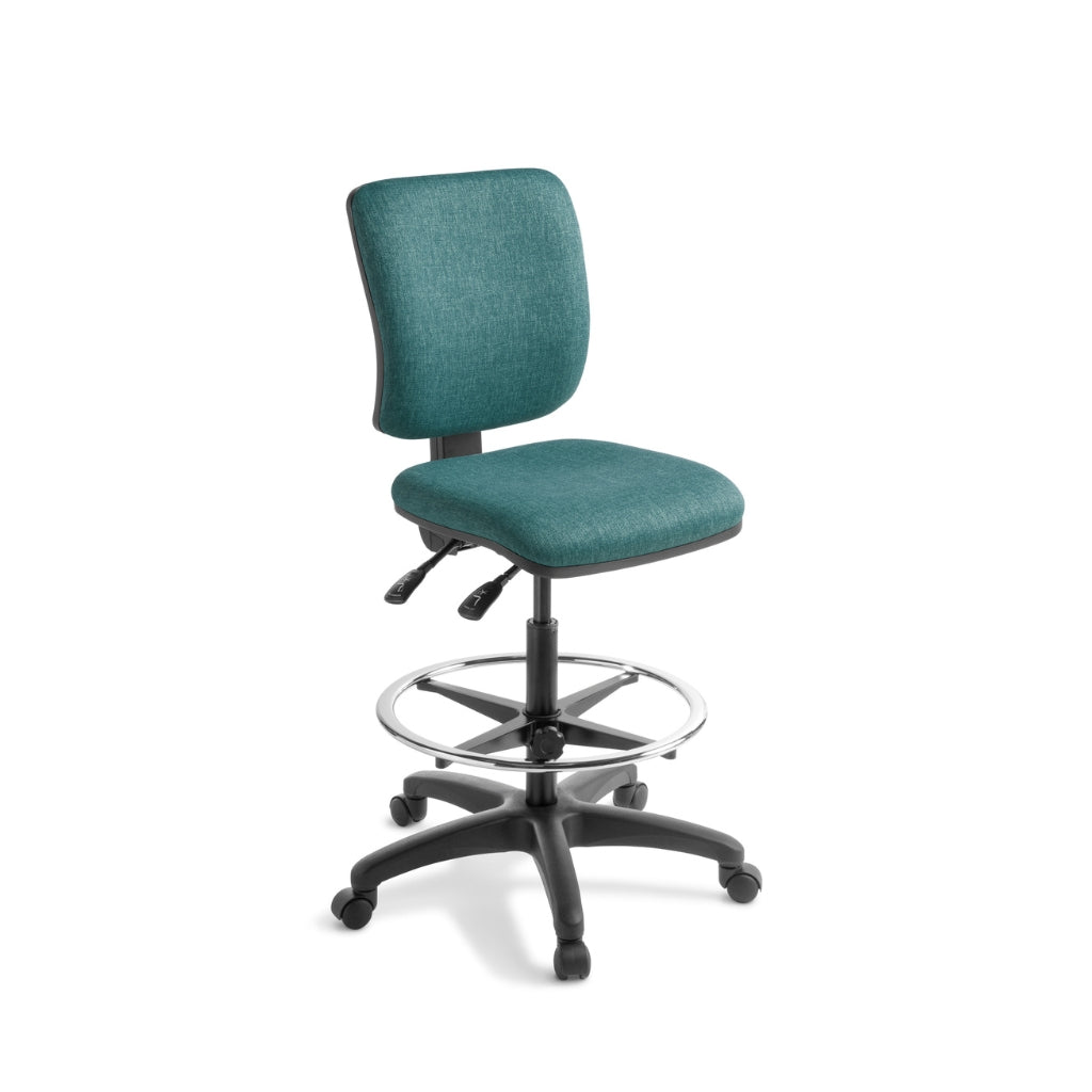 Teal office chair with high swivel black base