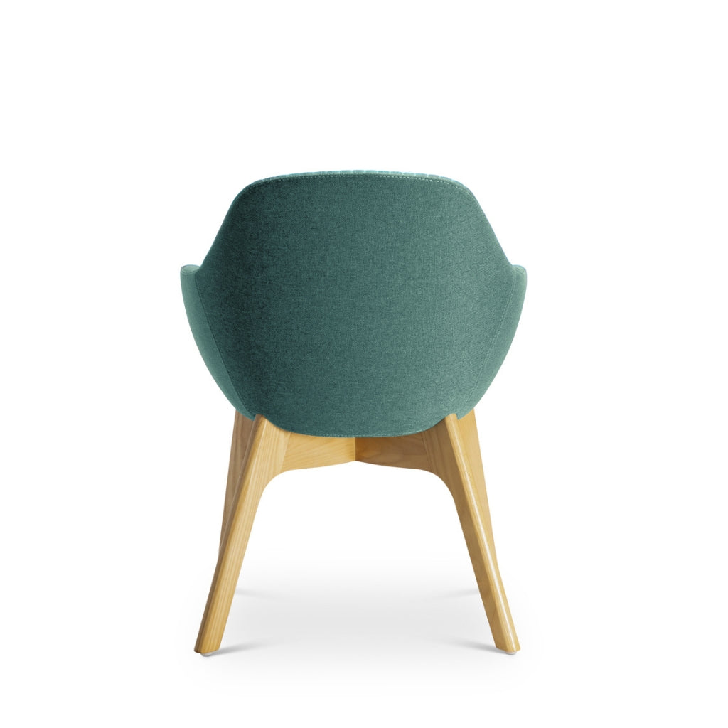 teal soft seat with wooden legs