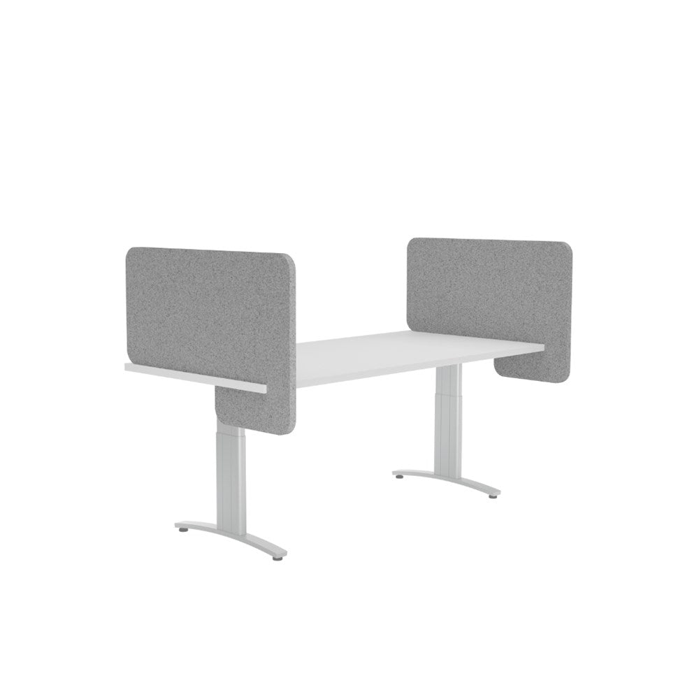 White office desk with gray privacy panels