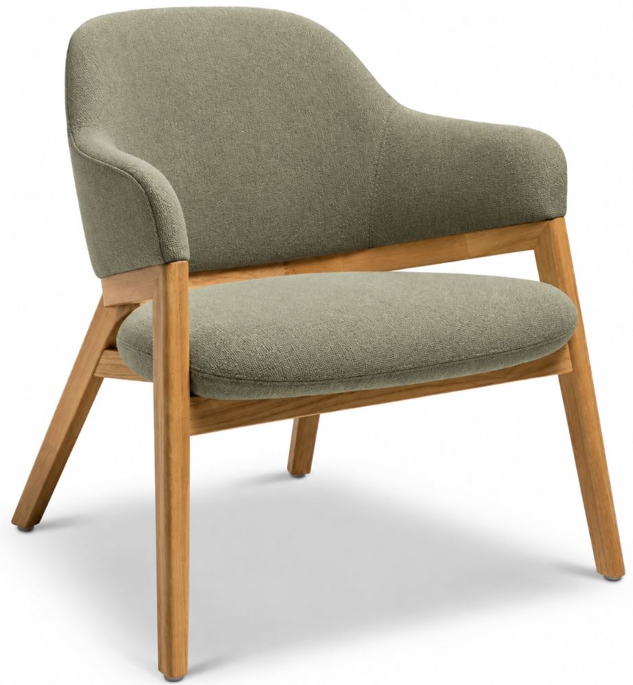 sage colour armchair with wooden legs