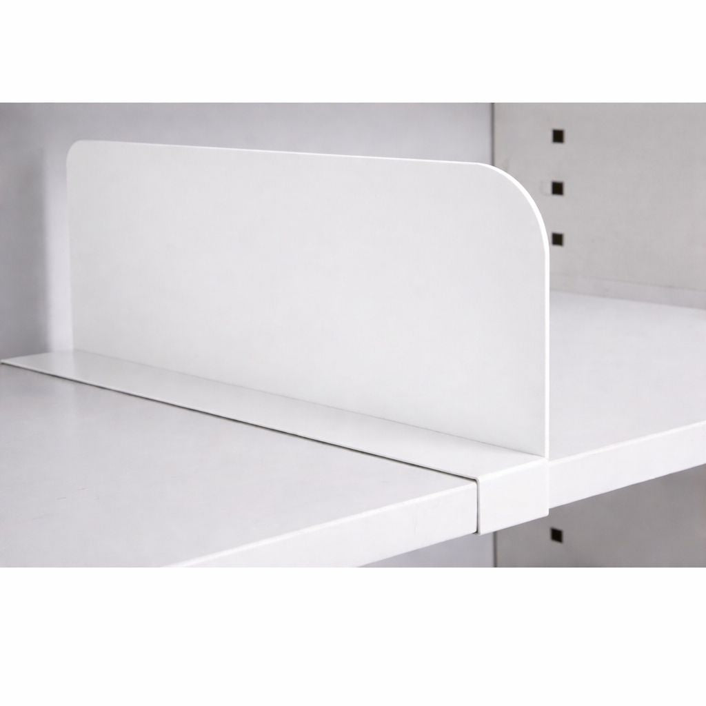 white aluminium shelf divider