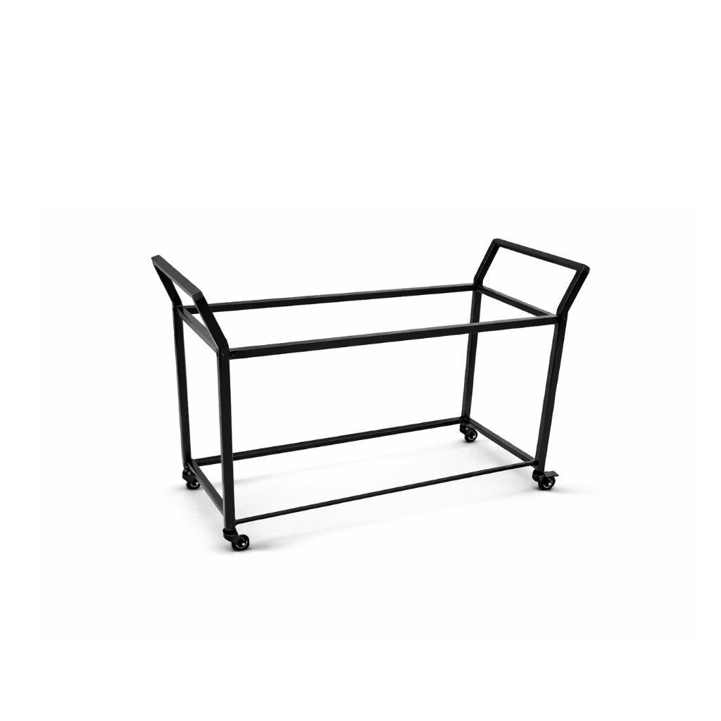 Black metal cart for folding school desks