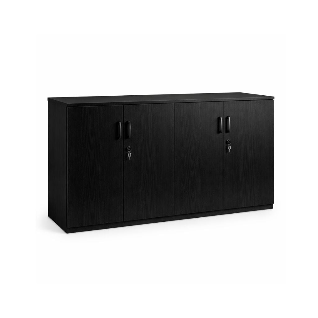 Black locking storage cabinet with four doors