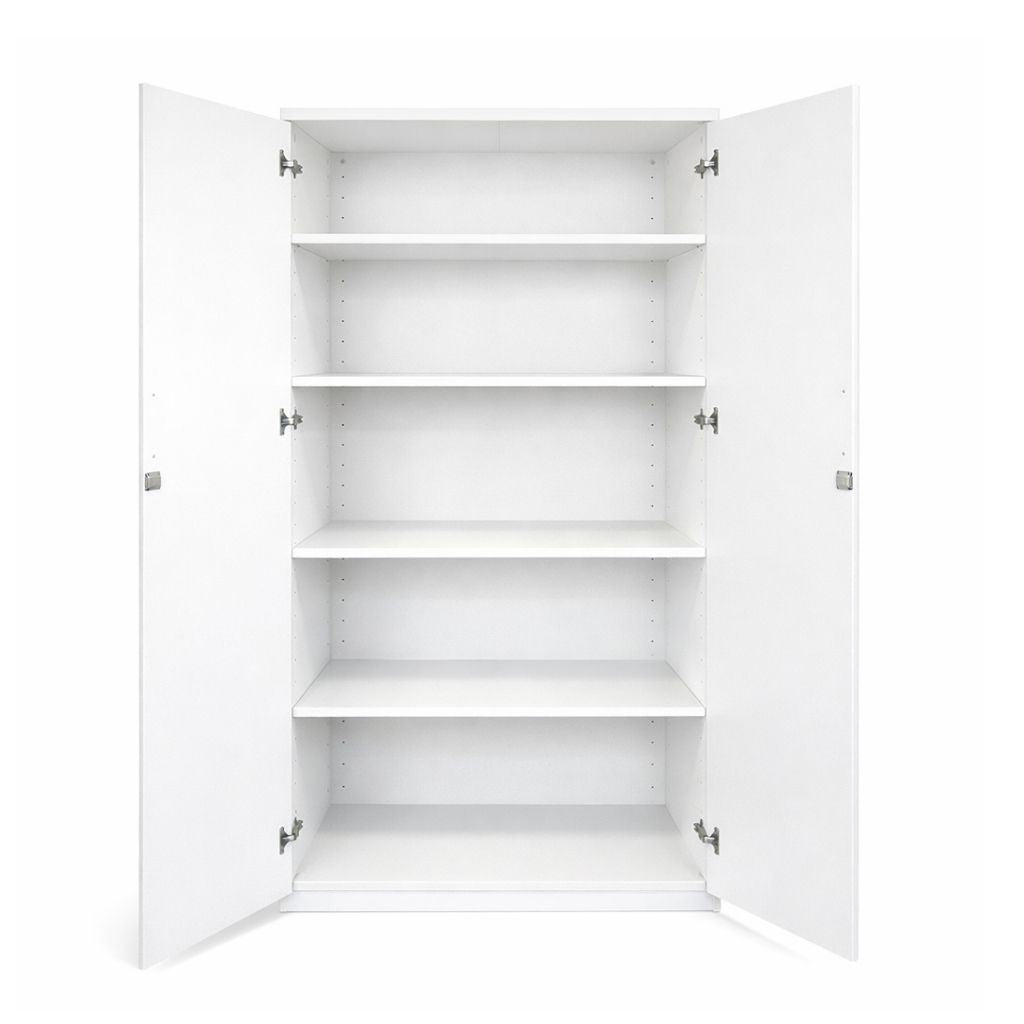 White cabinet with open doors
