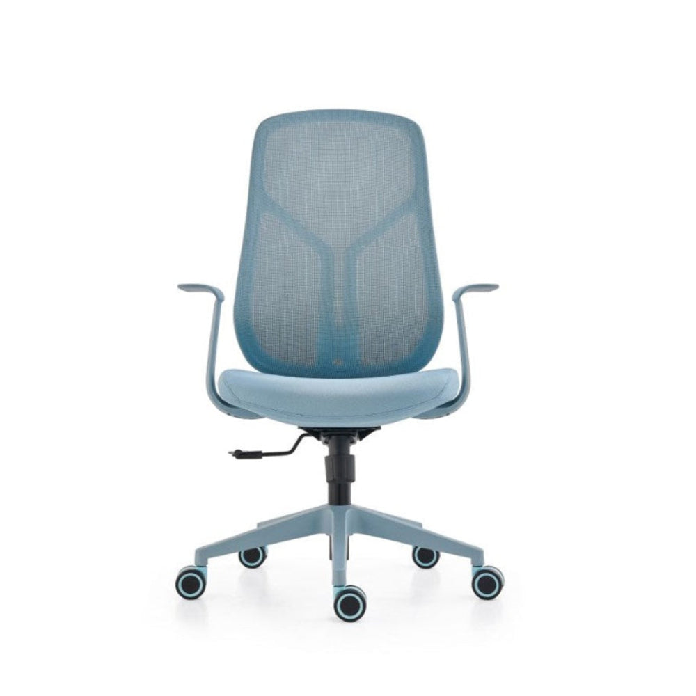 Blue office chair with mesh backrest