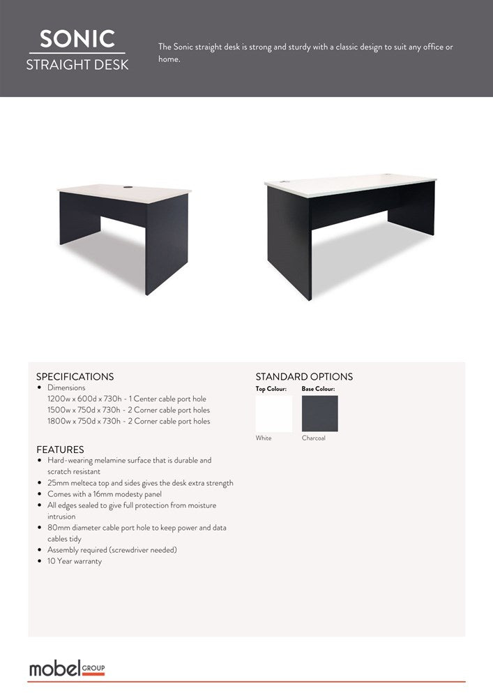White and charcoal desk specs