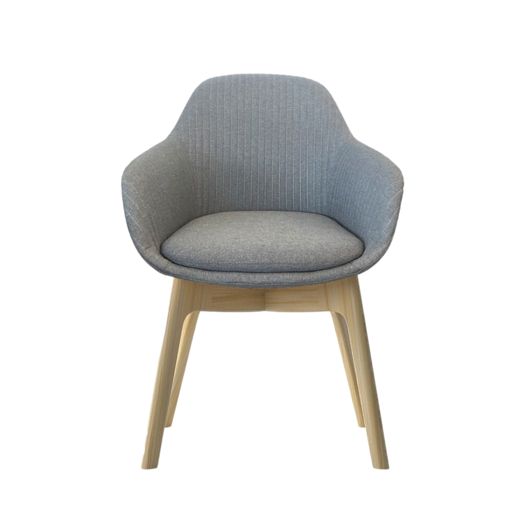 grey visitor chair with wooden leg