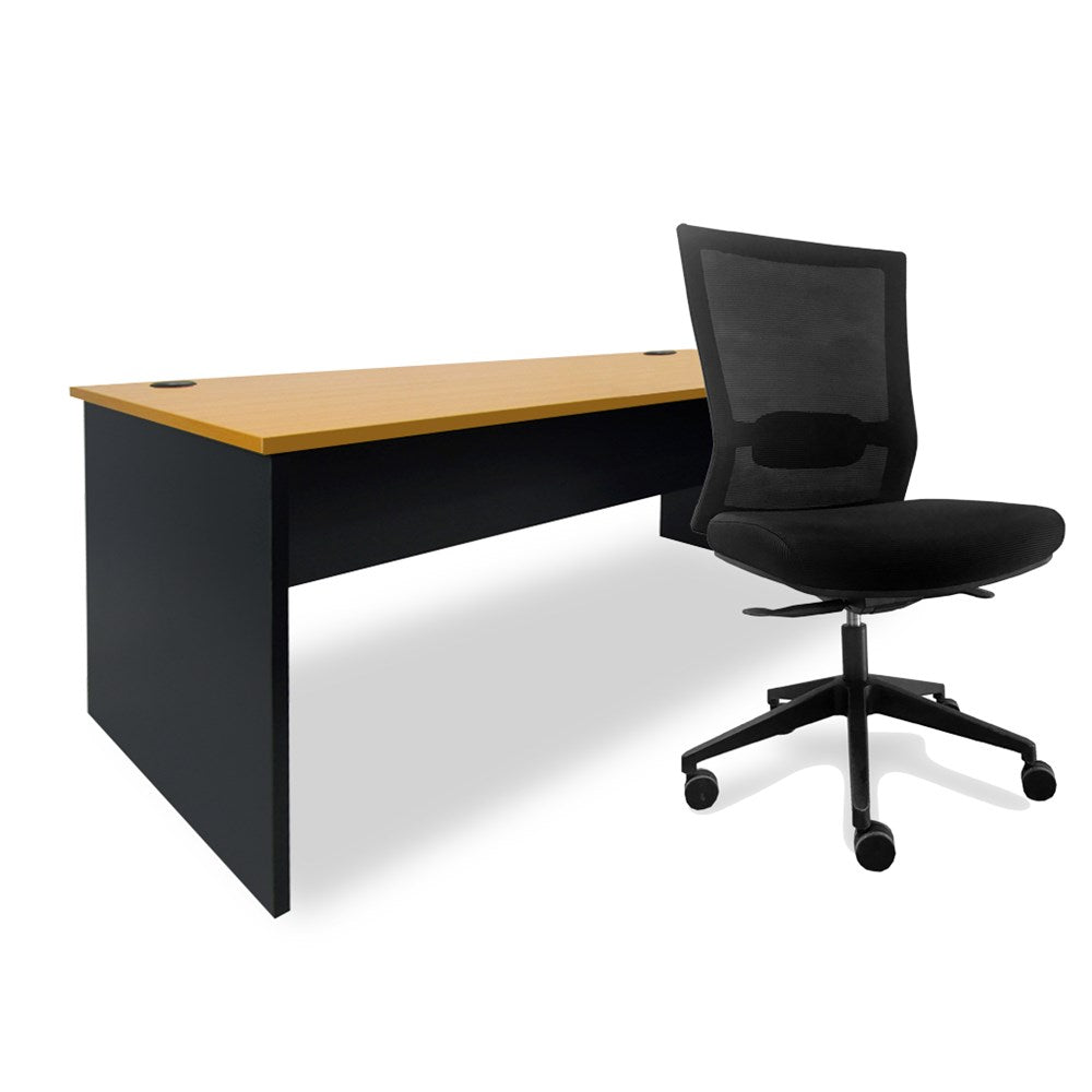 beech and charcoal desk with chair