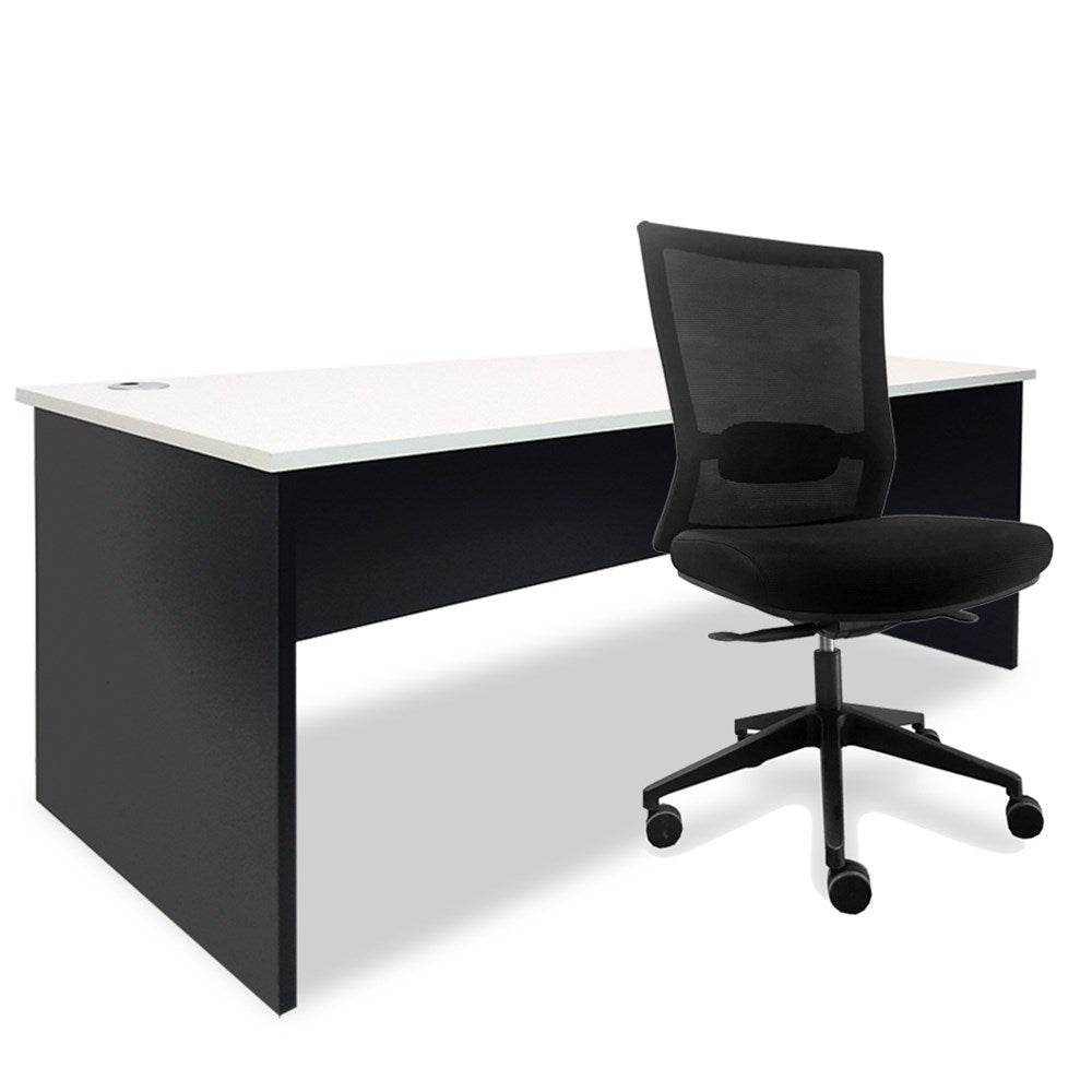 black and white desk with office chair