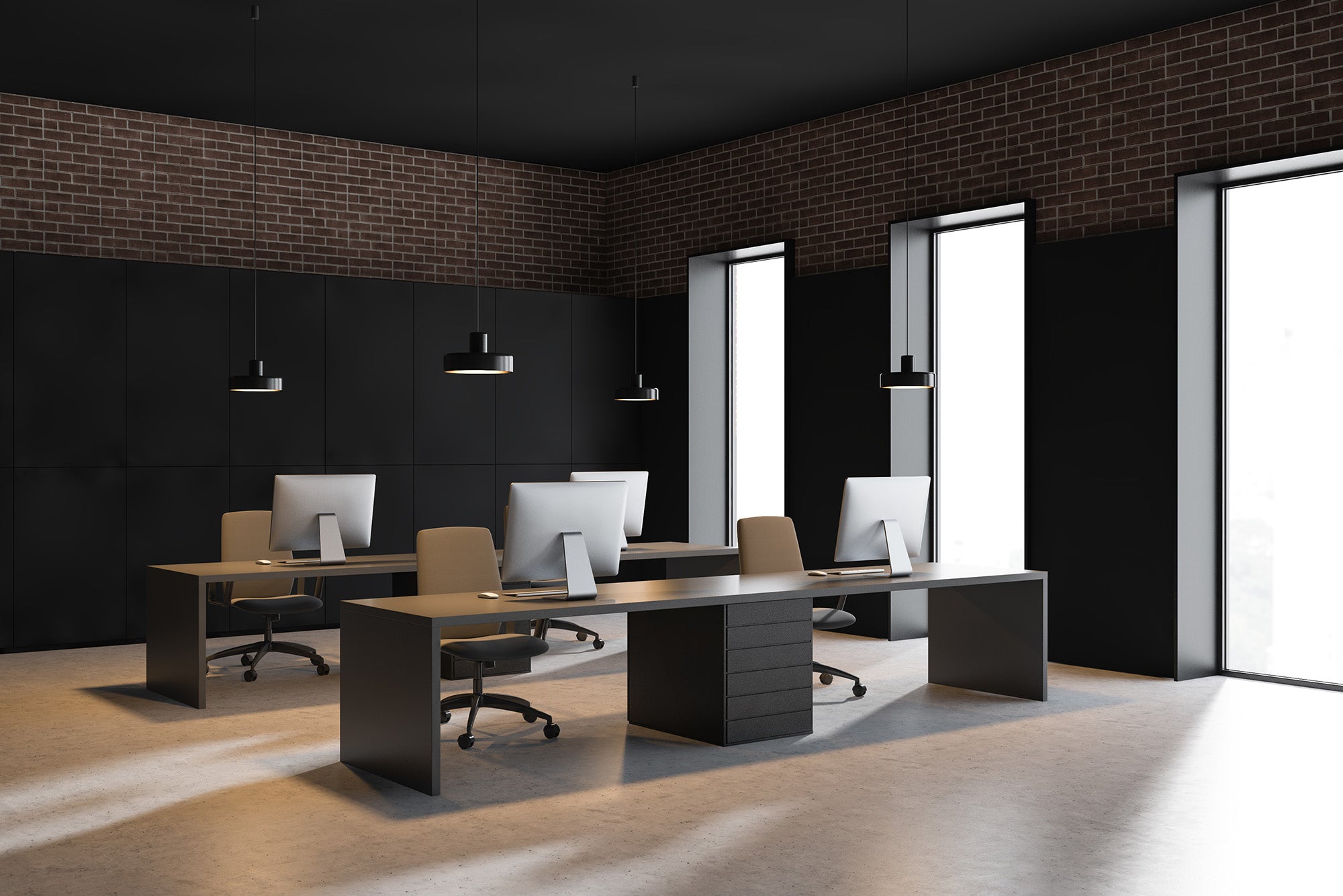 office with black interior walls