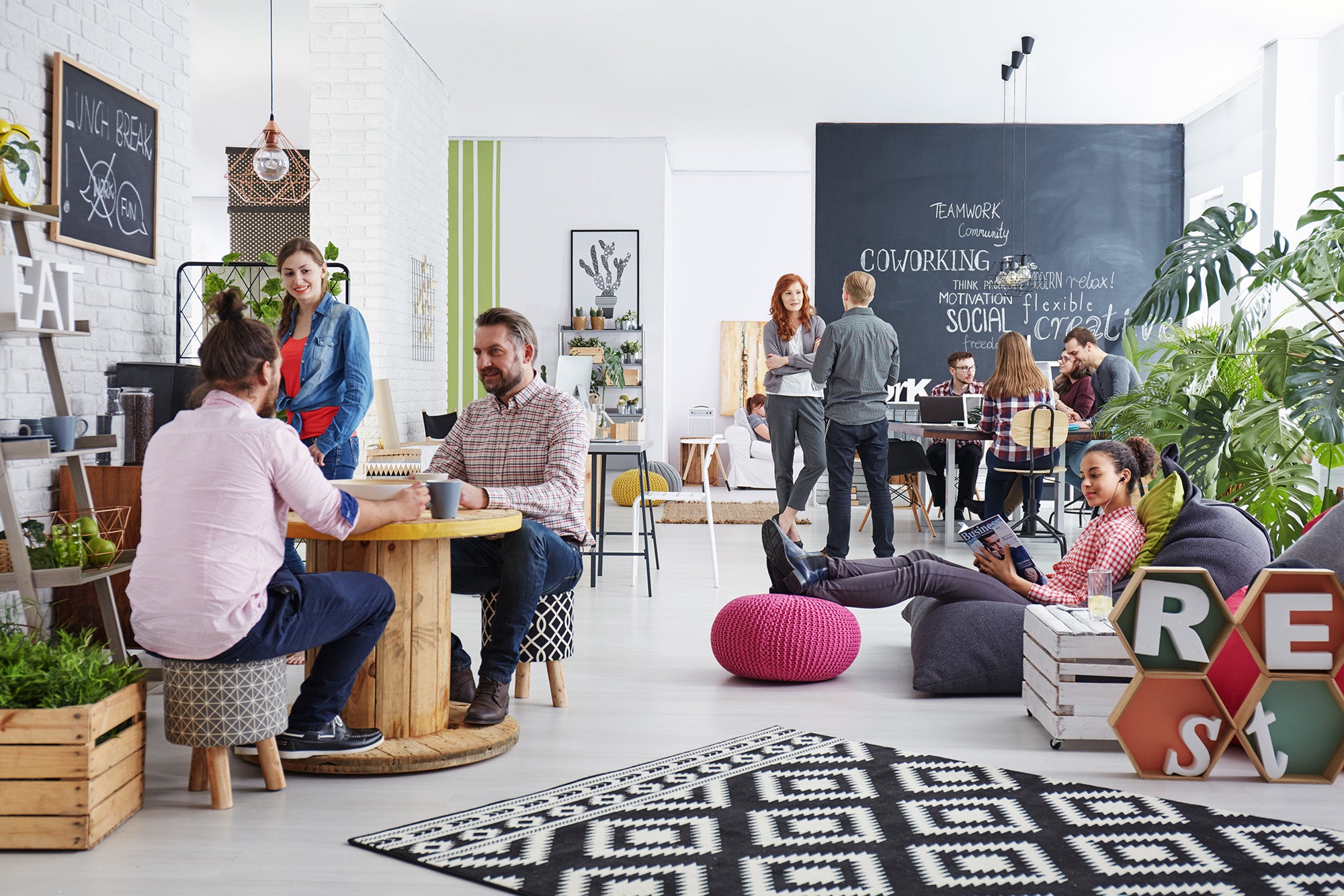 people relaxing during lunch break