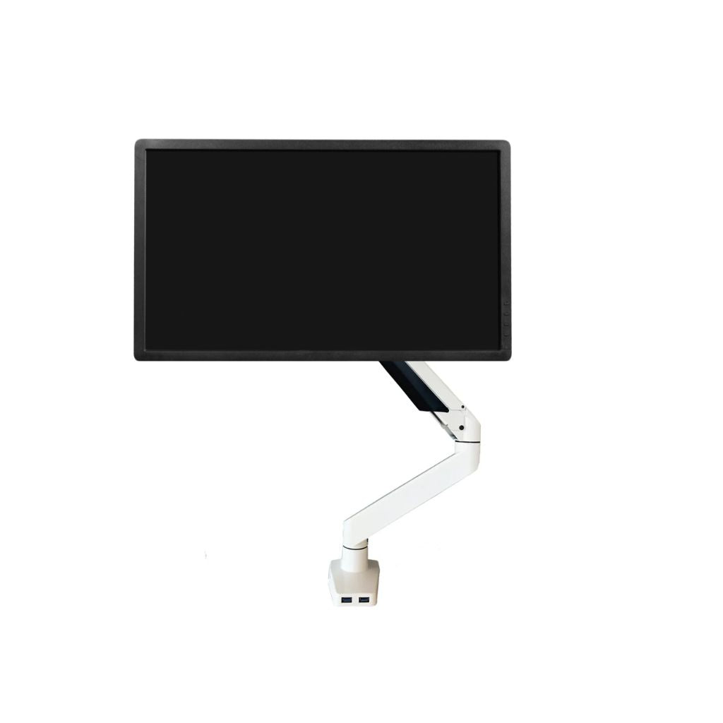 white monitor holding arm