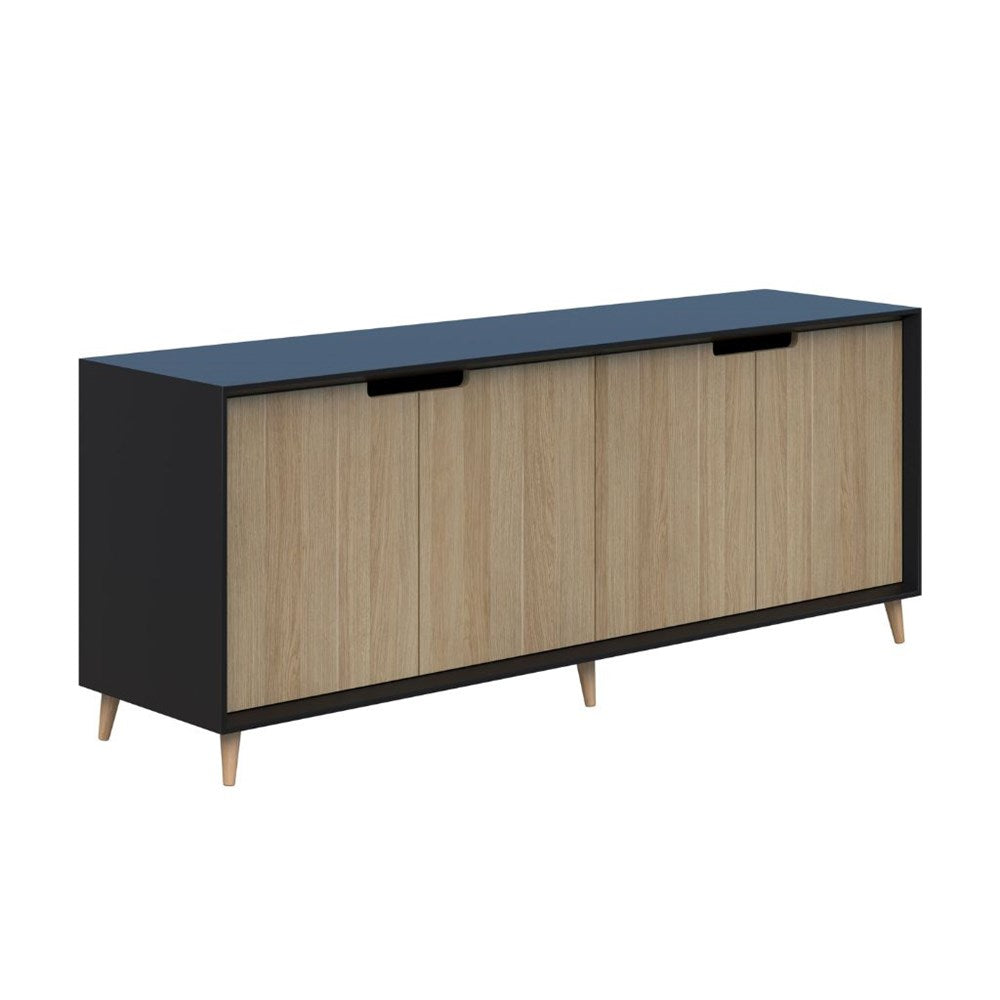 wooden and black storage credenza