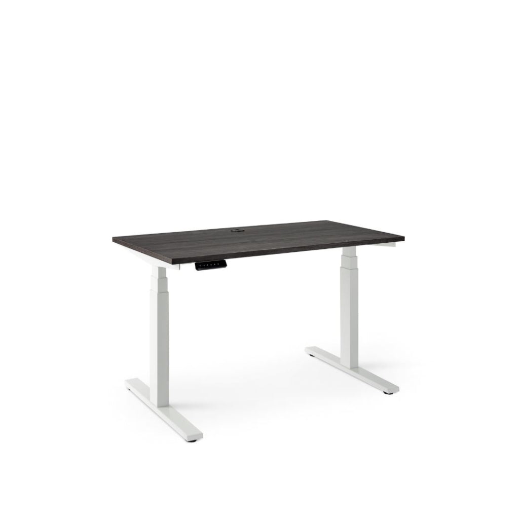black and white height adjustable desk