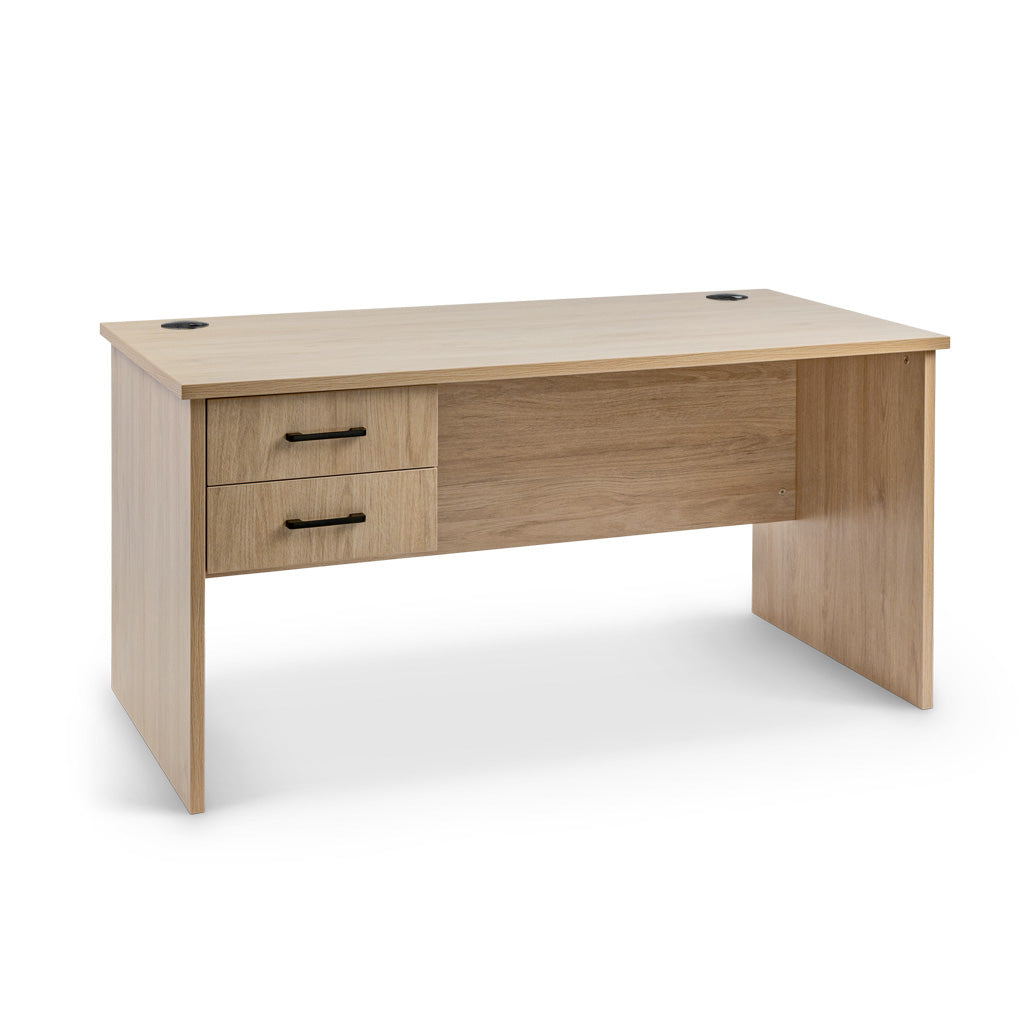 wooden straight desk with drawers
