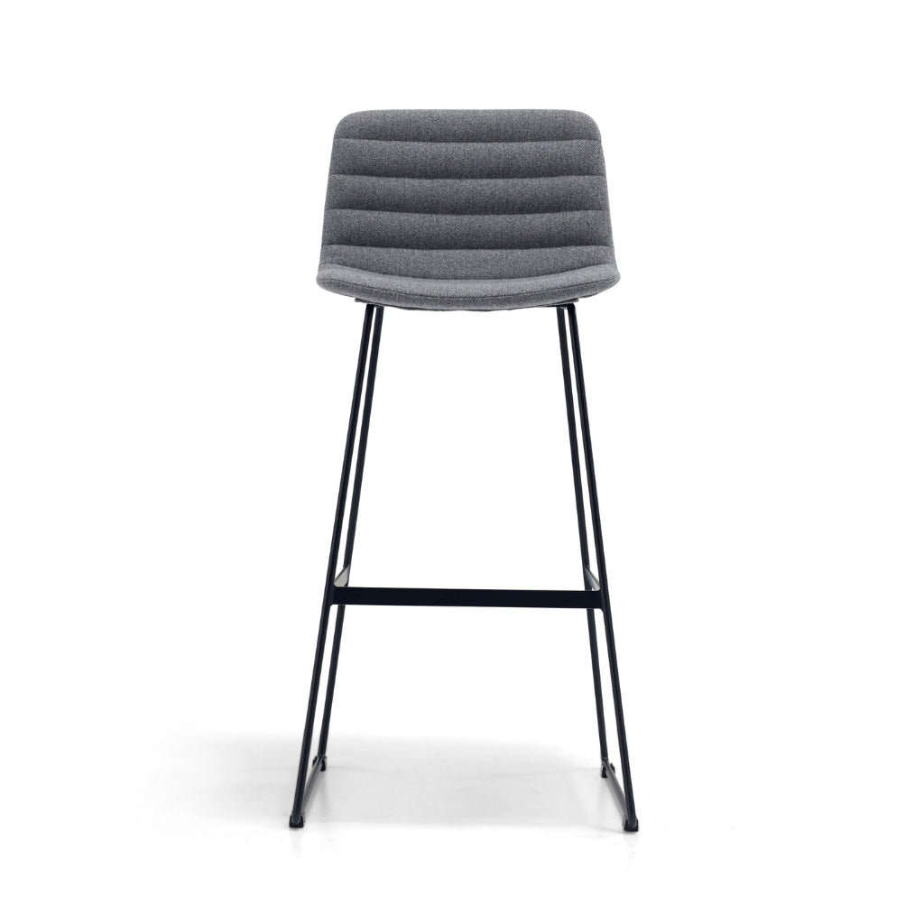 grey fabric high back bar stool