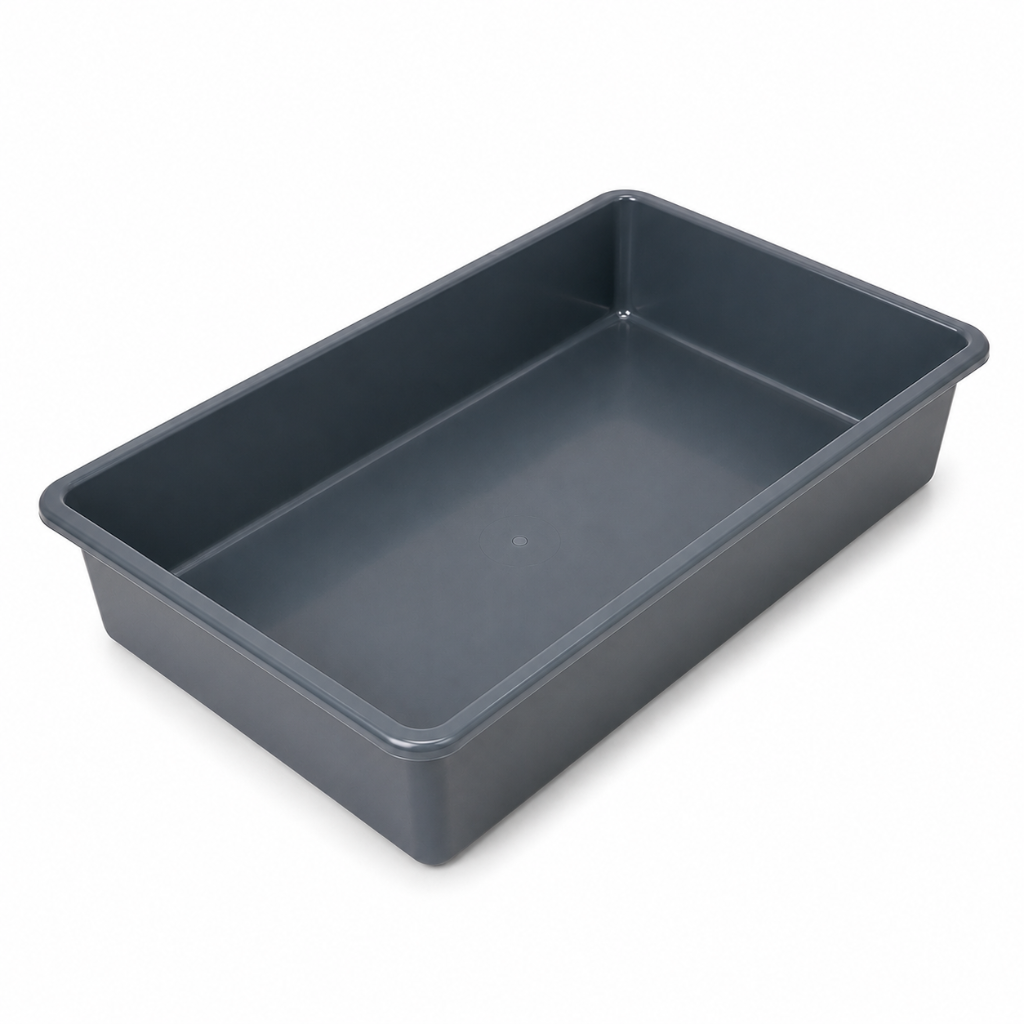 grey tote tray with rounded corners