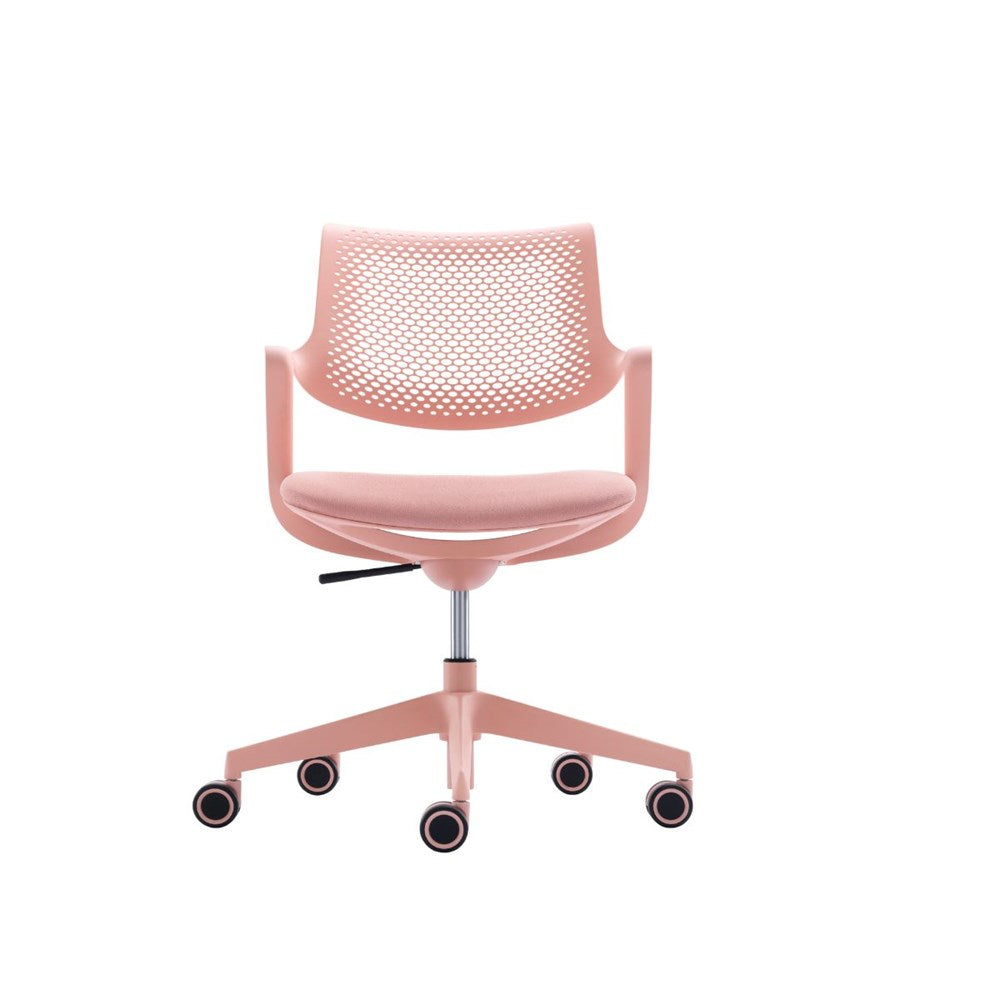 Pink office chair with a mesh back