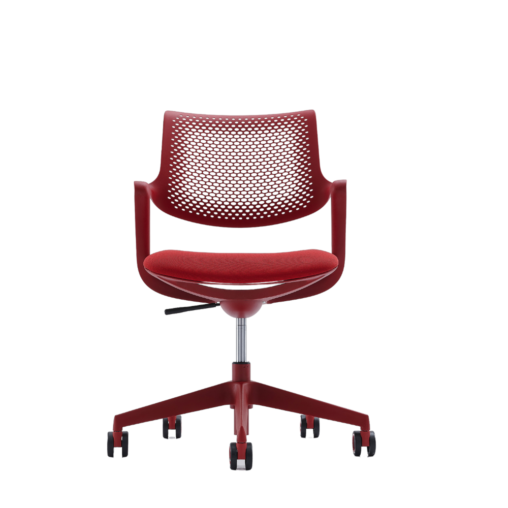 Red office chair with a mesh back