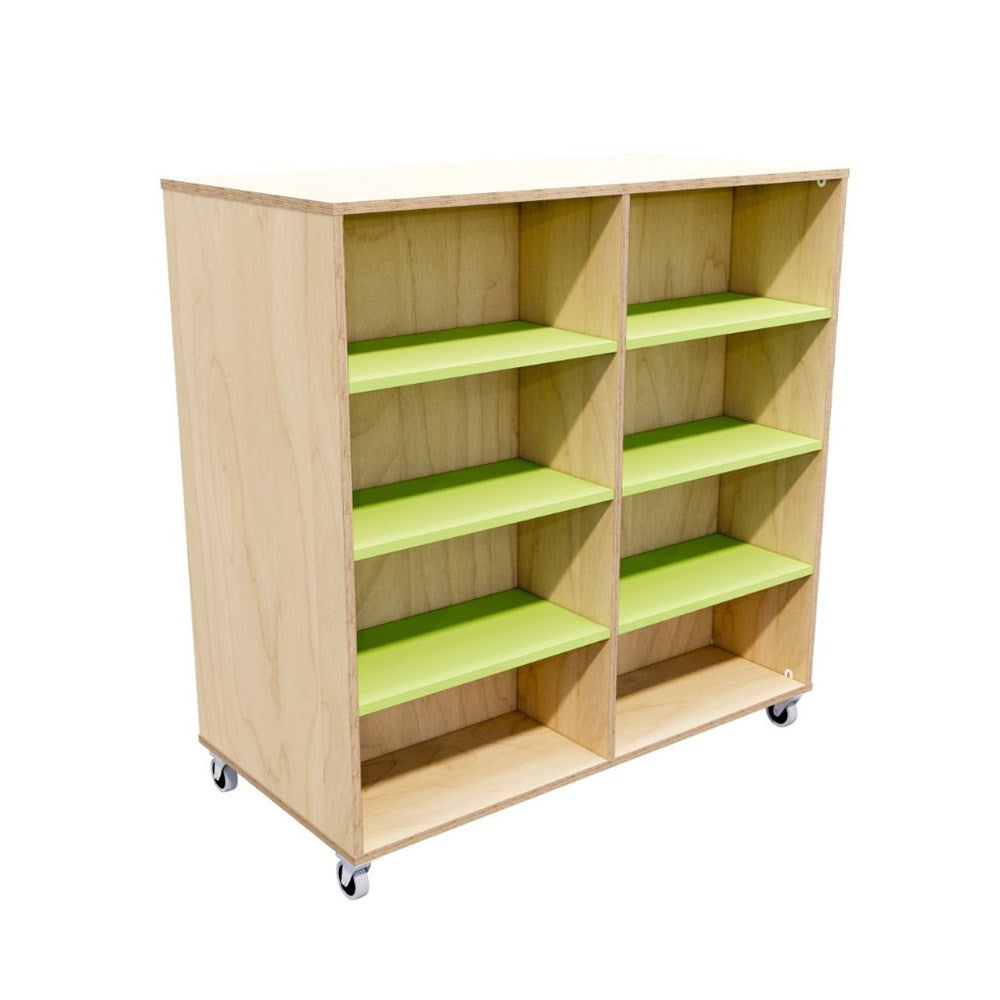 large classroom bookcase green shelving