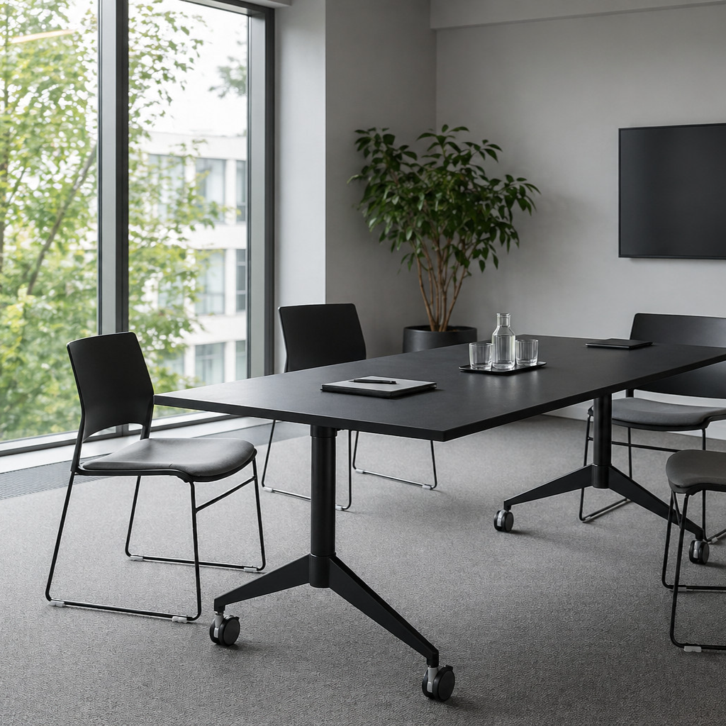 modern black meeting table with black meeting chairs