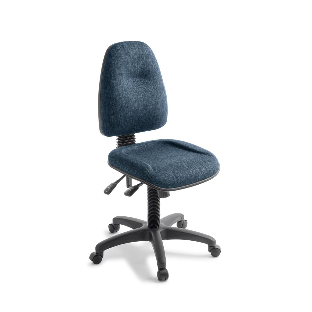 Blue office chair with contoured seat