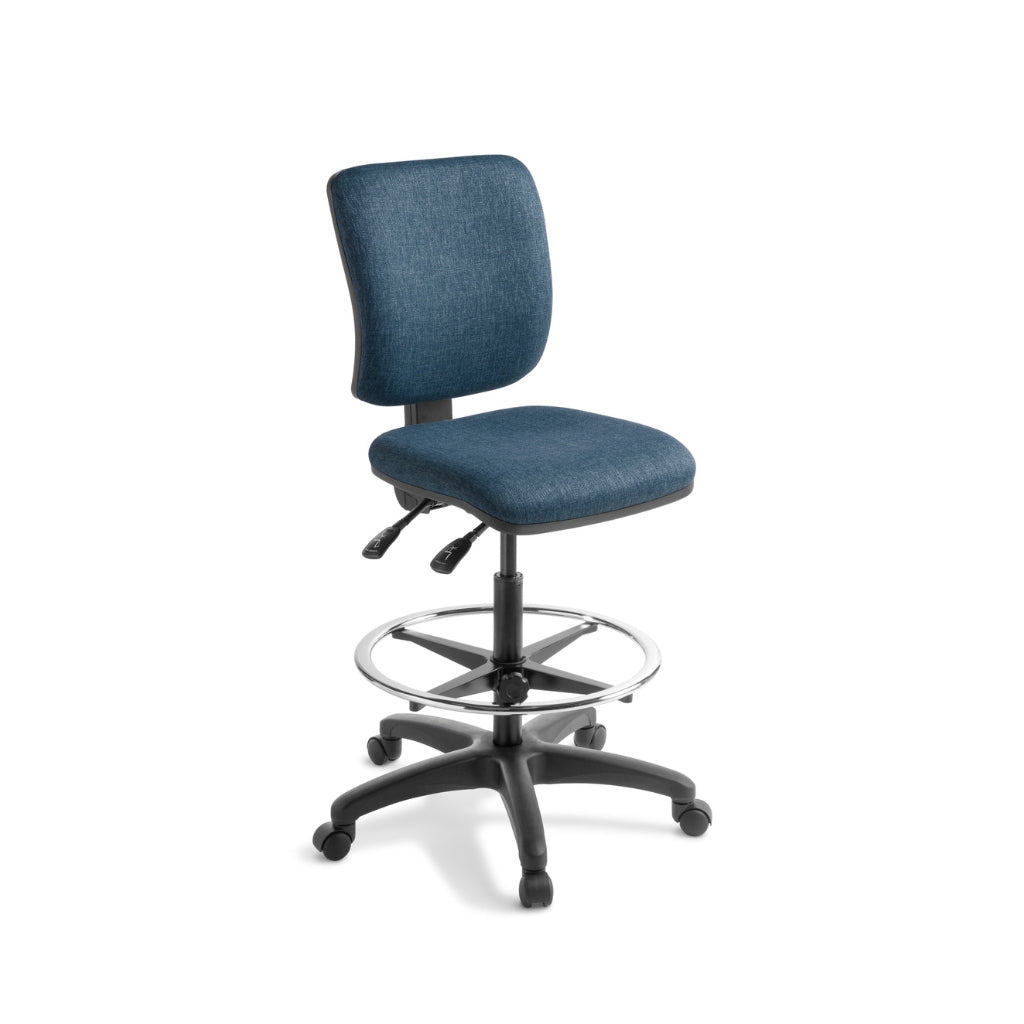 Blue office chair with high foot ring base