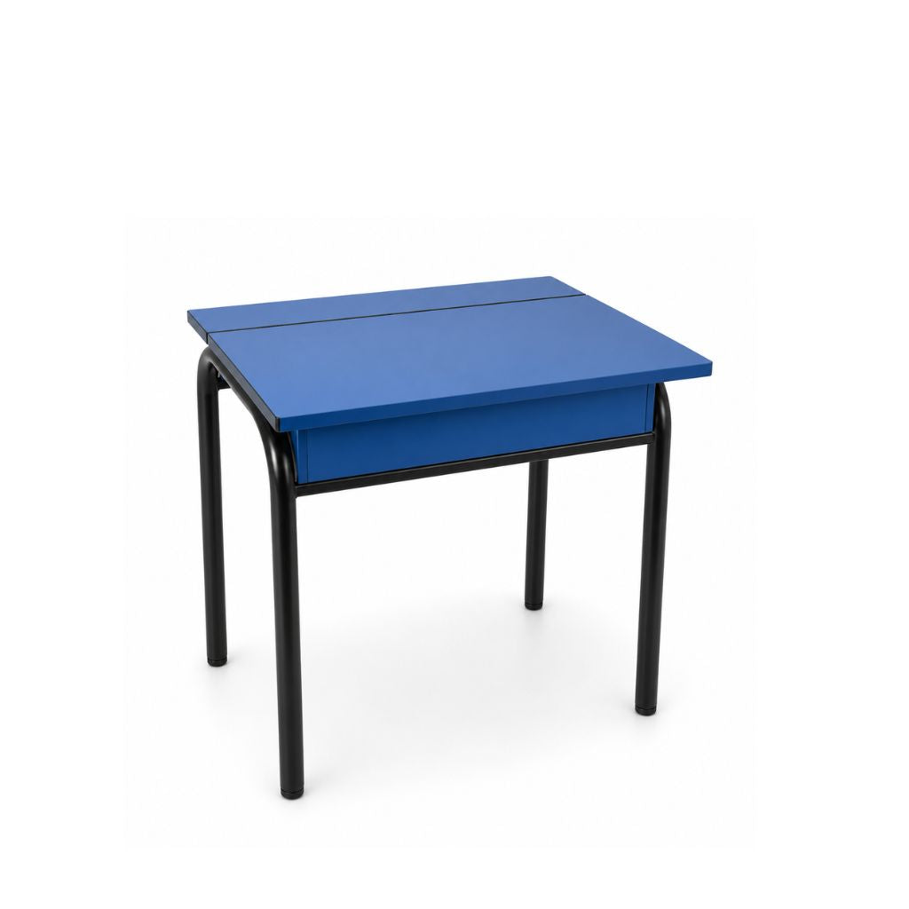 blue student desk with flip top lid