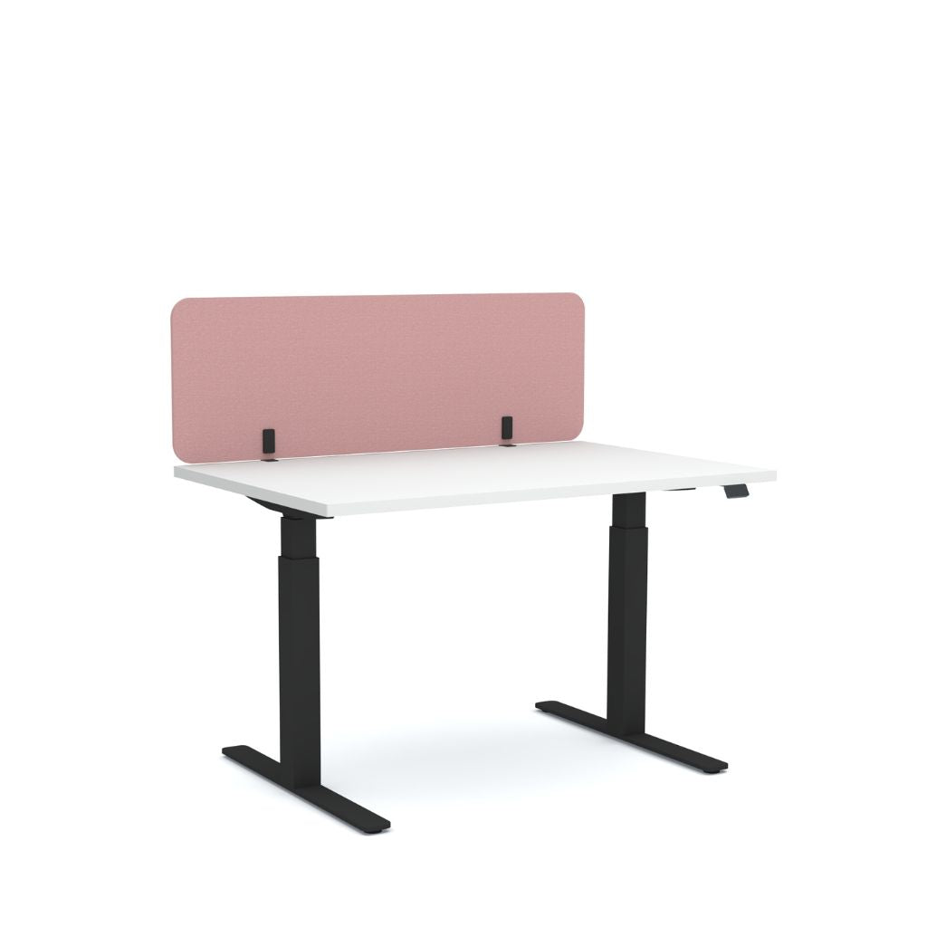 White desk with a pink screen