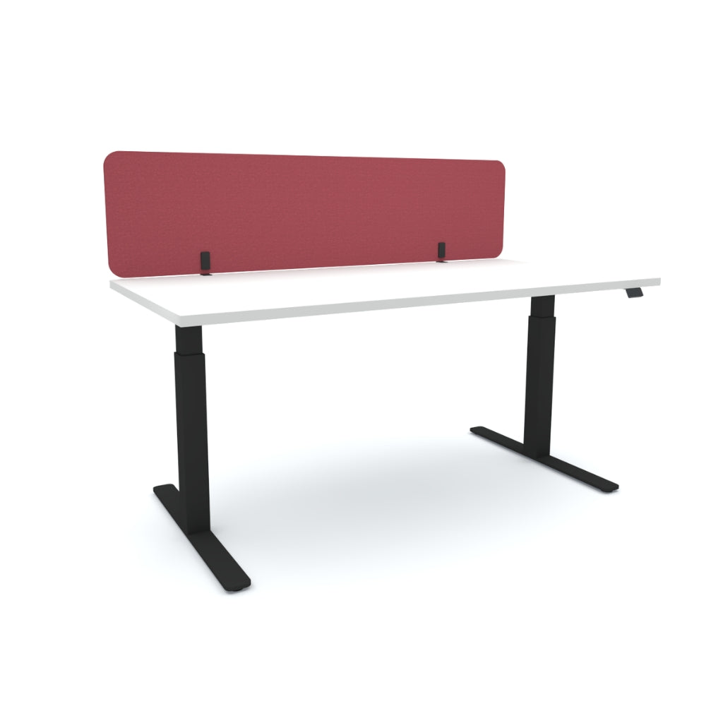 White desk with a red partition on a white background