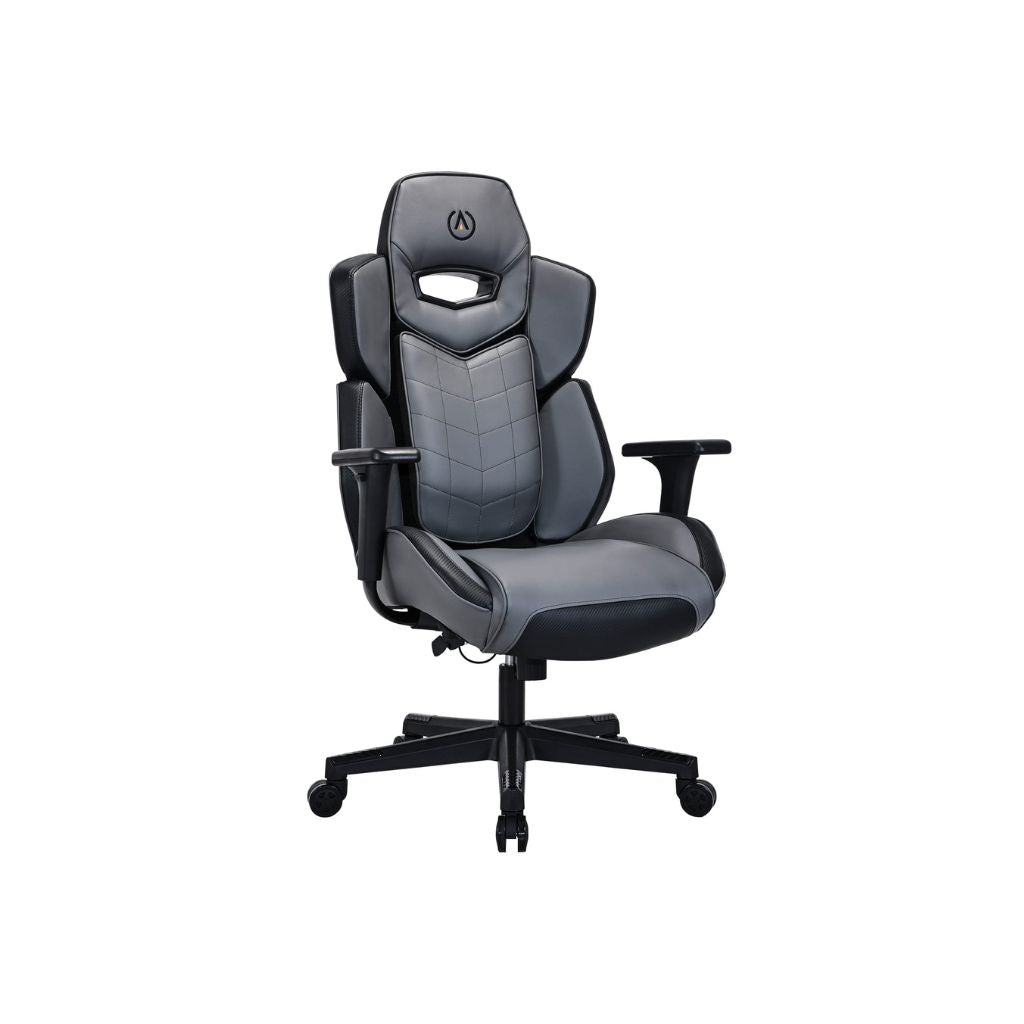 Gray and black office chair on a white background