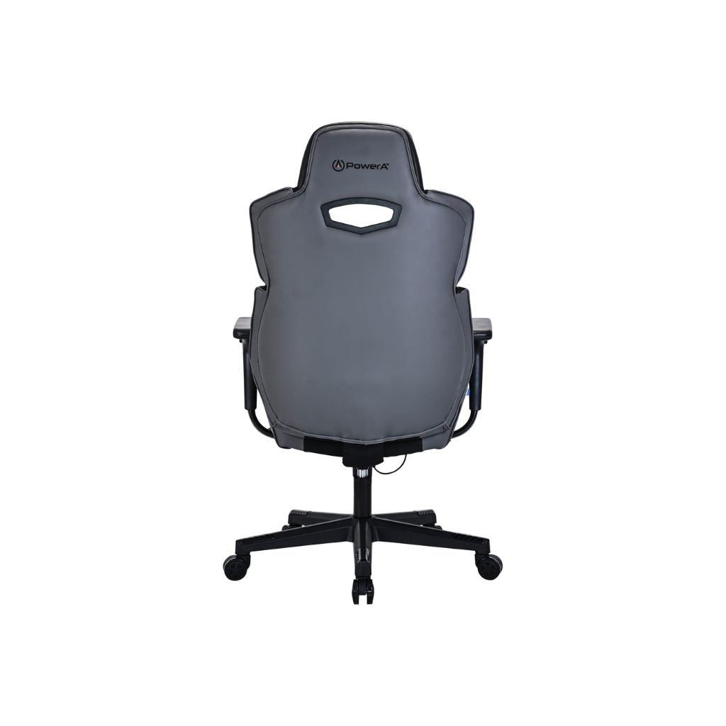 Gray office chair with black wheels on a white background
