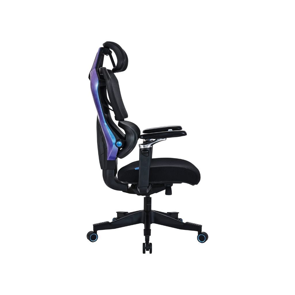 Black office chair with ergonomic design on a white background