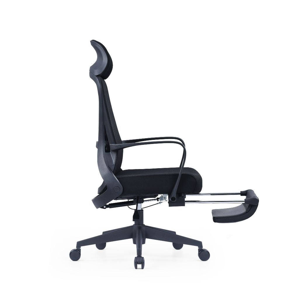black chair with leg support