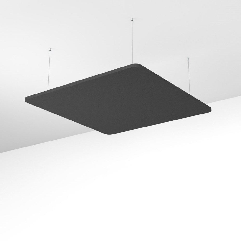 Black rectangular desk pad on a white surface with a white background