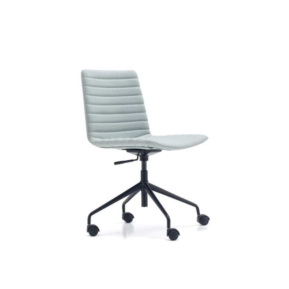 Light grey office chair with black wheels