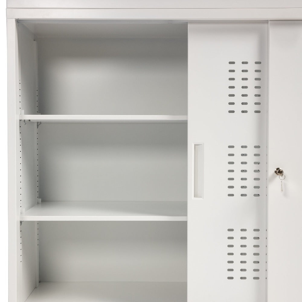 white storage slider cabinet
