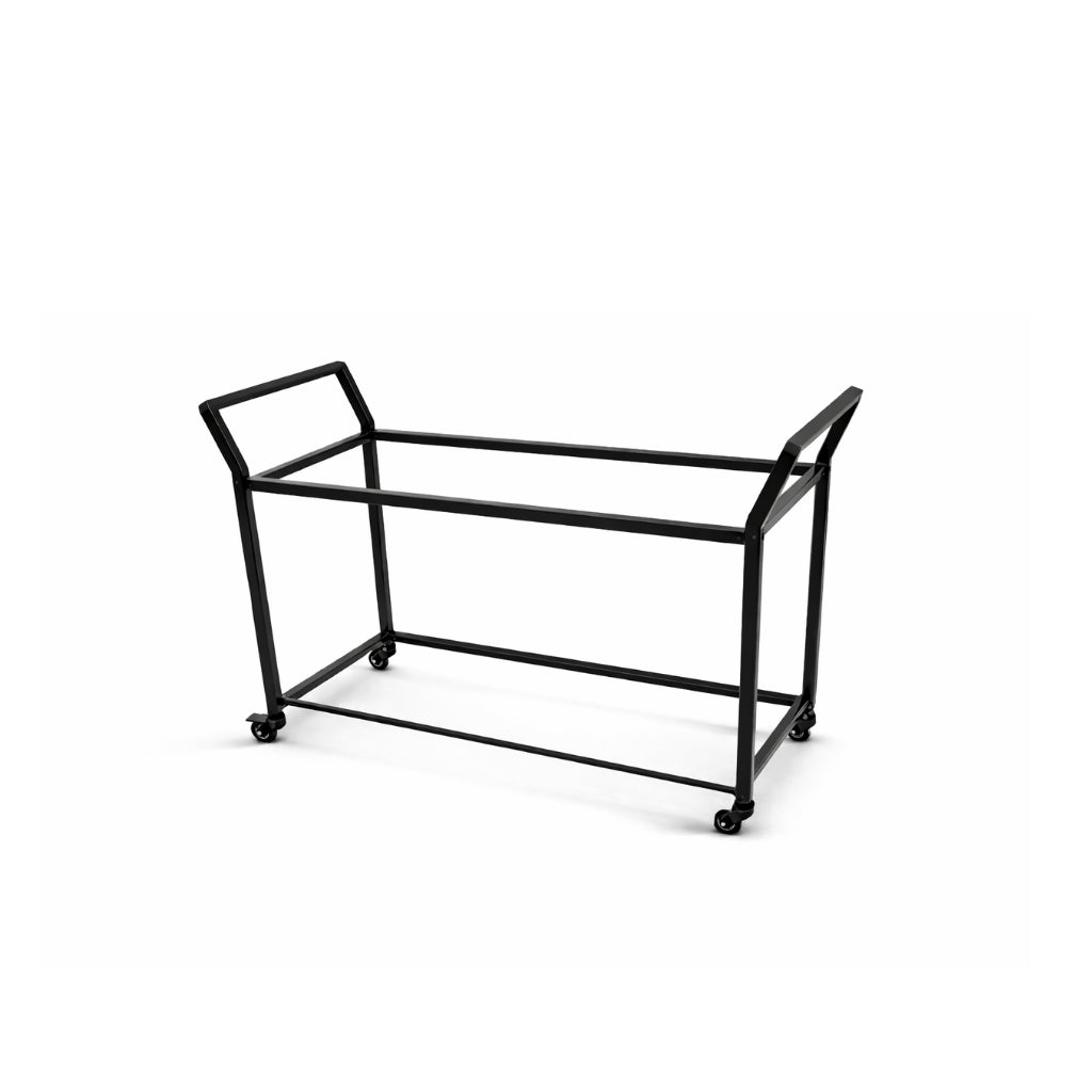 Black metal cart for folding school desks