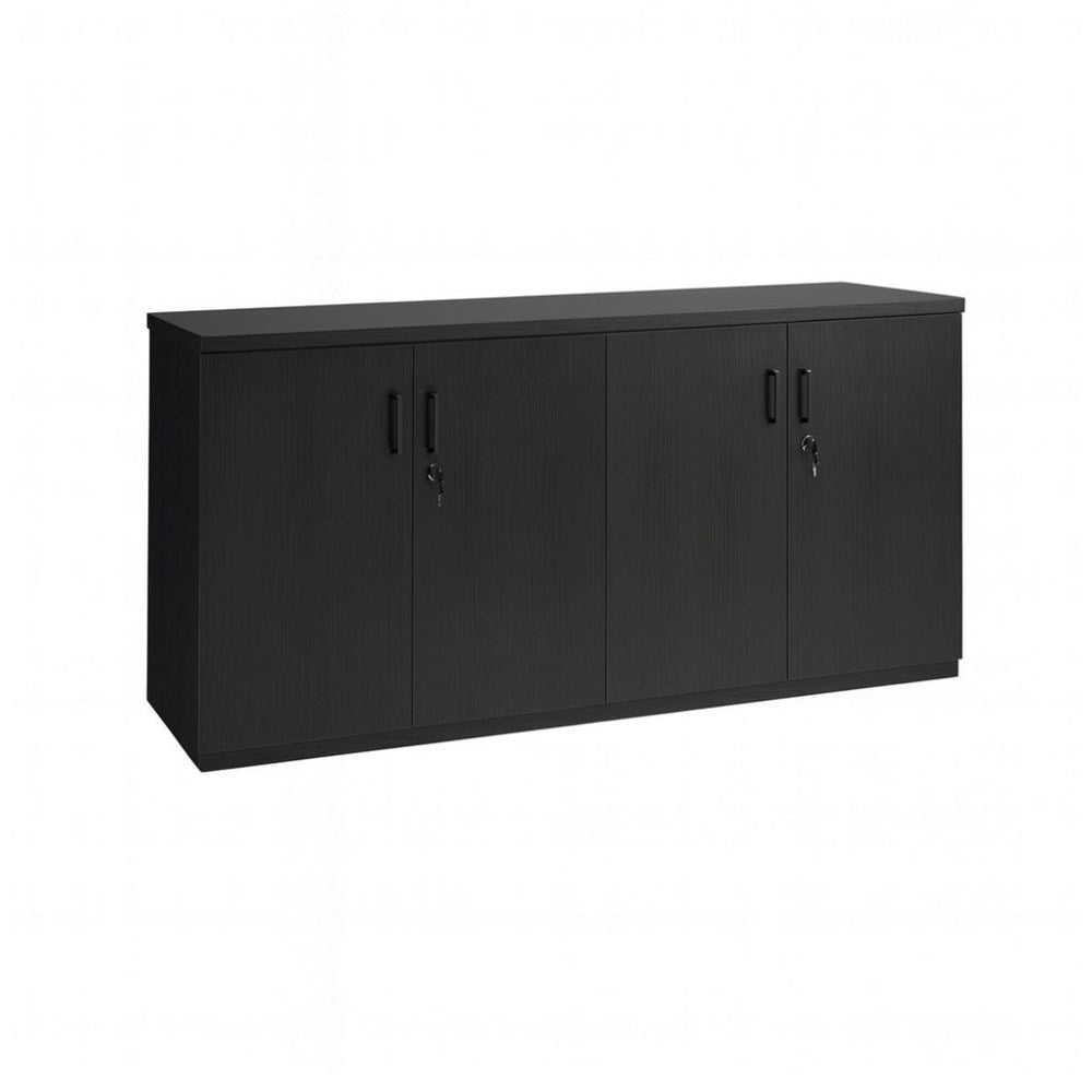 Black storage cabinet with three doors