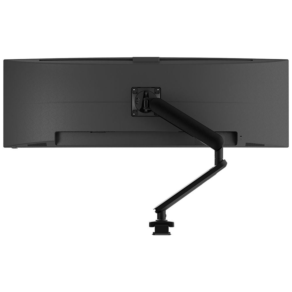 Black monitor with a adjustable arm on a white background