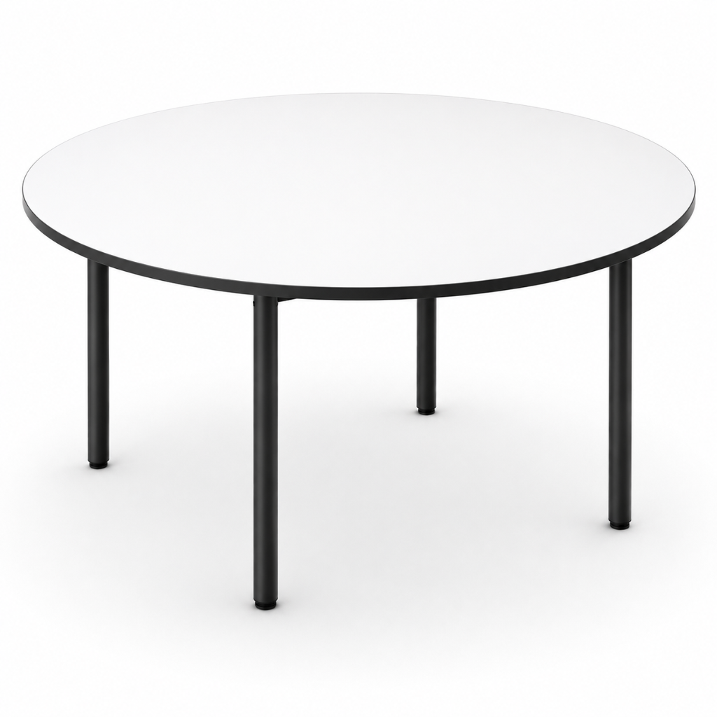 Round table with black legs on a white background