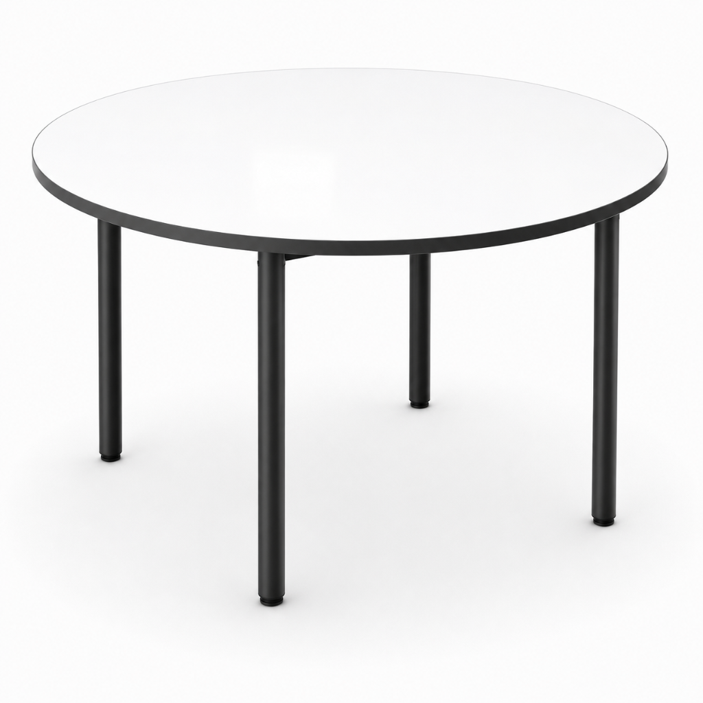 Round table with black legs on a white background
